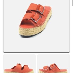 LOGO by Lori Goldstein Coral Orange Espadrille Platform Buckle Slides